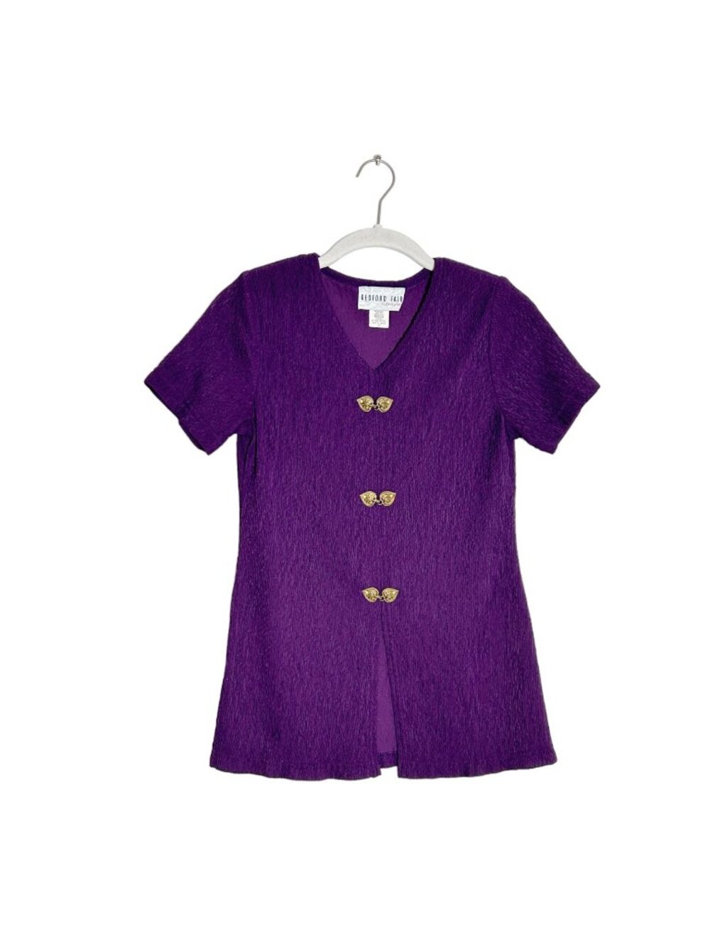 Bedford Fair Lifestyles Vintage Short Sleeve Pullover Top in Purple - Sz 4P